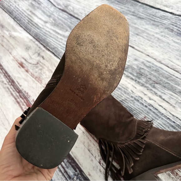 Vintage Kenneth Cole New York Made in Italy Suede Western Style Fringe Boots - Picture 6 of 10